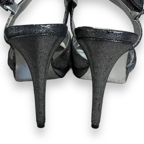 Adrianna Papell 10 silver slate sparkle formal strappy heels platform evening - Picture 5 of 13